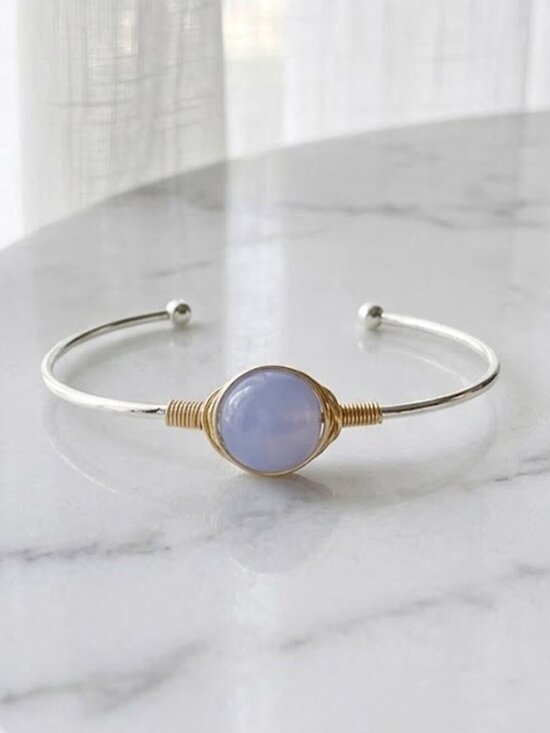 Elizabeth Besich Jewelry - Ladies Light Blue Dainty Wire Stone Bracelet